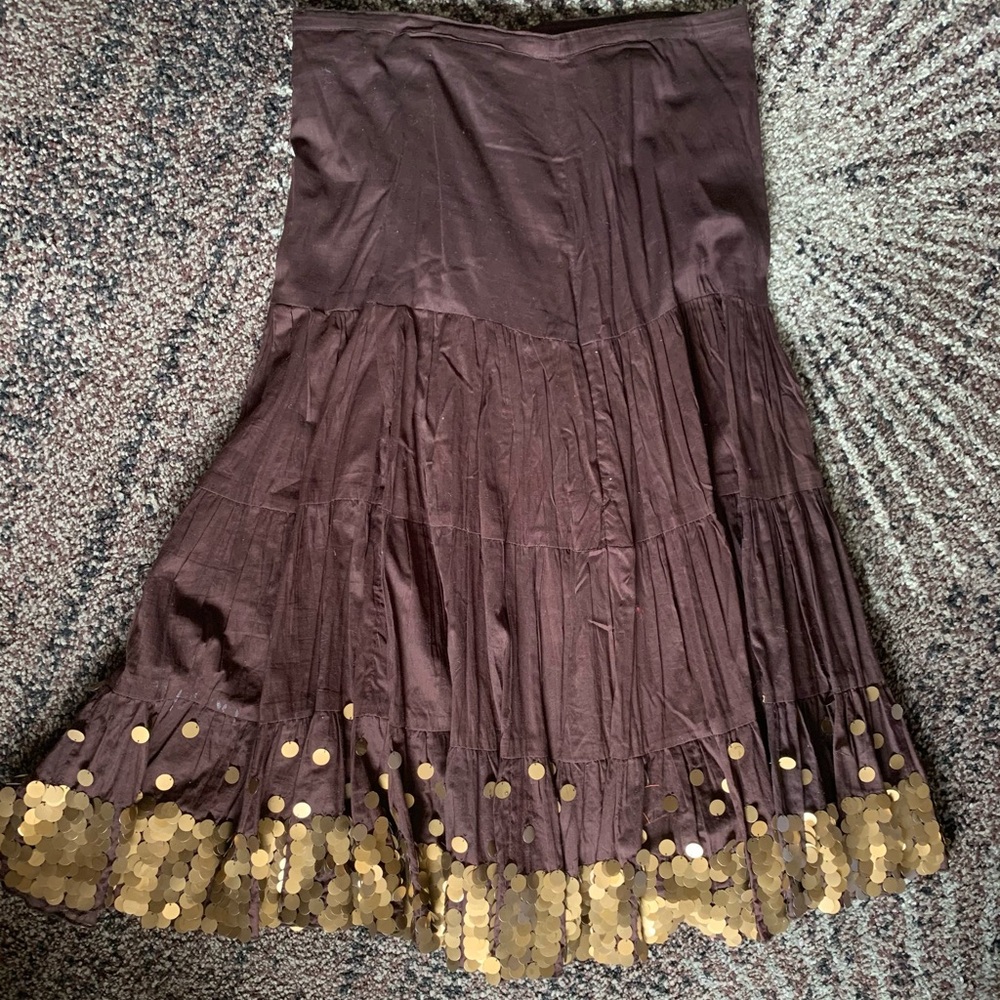 Yashica Chocolate Brown A-Line Skirt with Gold Details
